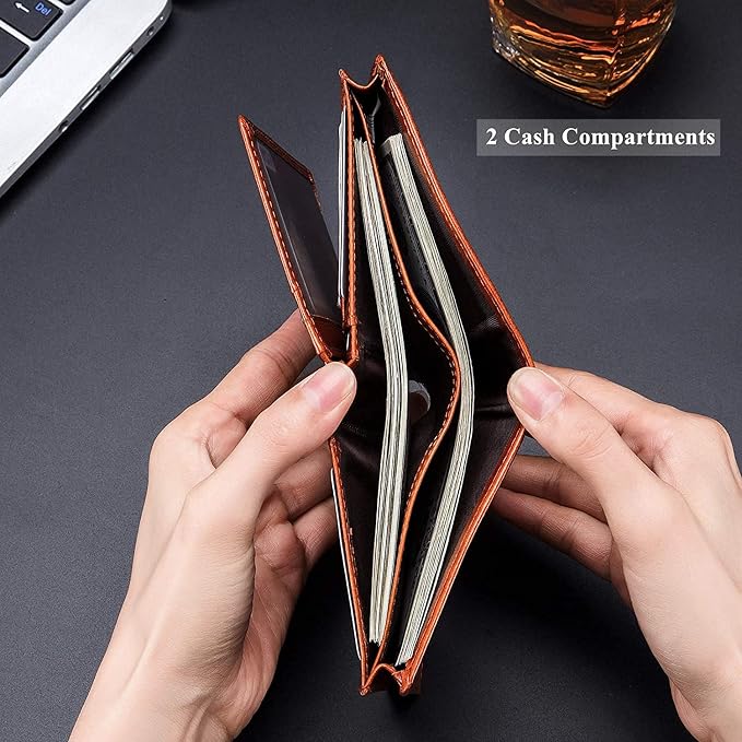 BULLCAPTAIN Large Capacity Genuine Leather Wallet for Men QB-027 | Bifold Wallet,RFID Blocking,Credit Card Holder,15 Card Slots,Special Expandable Design,gift choice