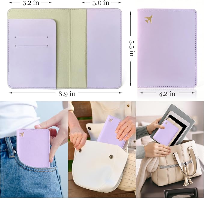 Passport Holder for Travel Essentials,RFID Blocking Passport Cover Case for Travel Accessories,Travel Wallet for Women Men (Lavender)