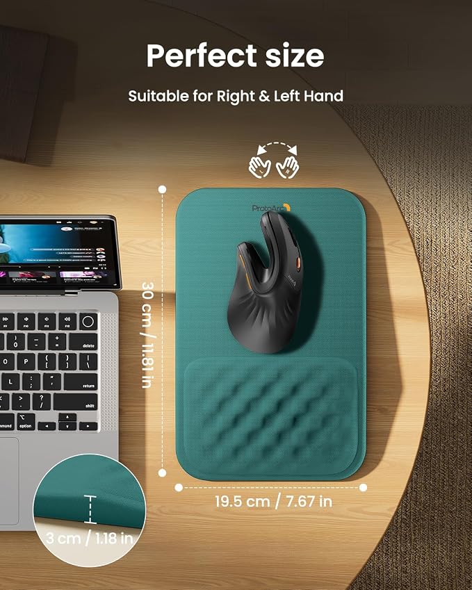 ProtoArc MP50 Ergonomic Mouse Pad with Wrist Support, Lycra Surface, Green | 8° slope & massage points, soft memory foam, Large 12x8 Inches, Non-slip base. Relieves wrist strain for office & home