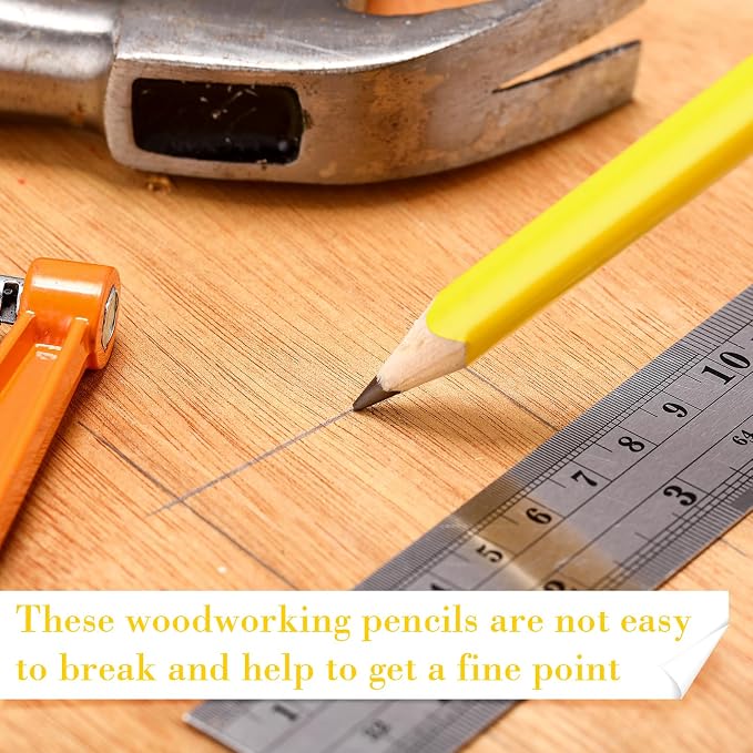Fainne 48 Pack Jumbo Carpenter Pencils Woodworking Marking with Black Core Thick Flat Construction Pencils for Woodworkers Framers DIY Projects and Contractors(Yellow)
