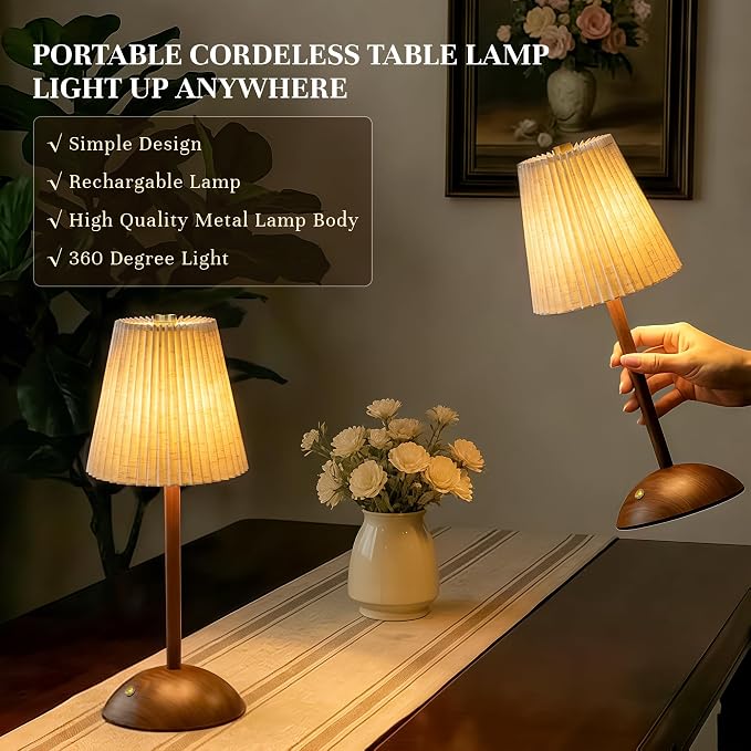 Small Vintage Cordless Table Lamp, 5000mAh Battery Operated, 3 Color Stepless Dimming Up, Bedside Vintage Flower Desk Lamp for Bedroom Living Room, Dorm, Home, Office Decor (Beige)