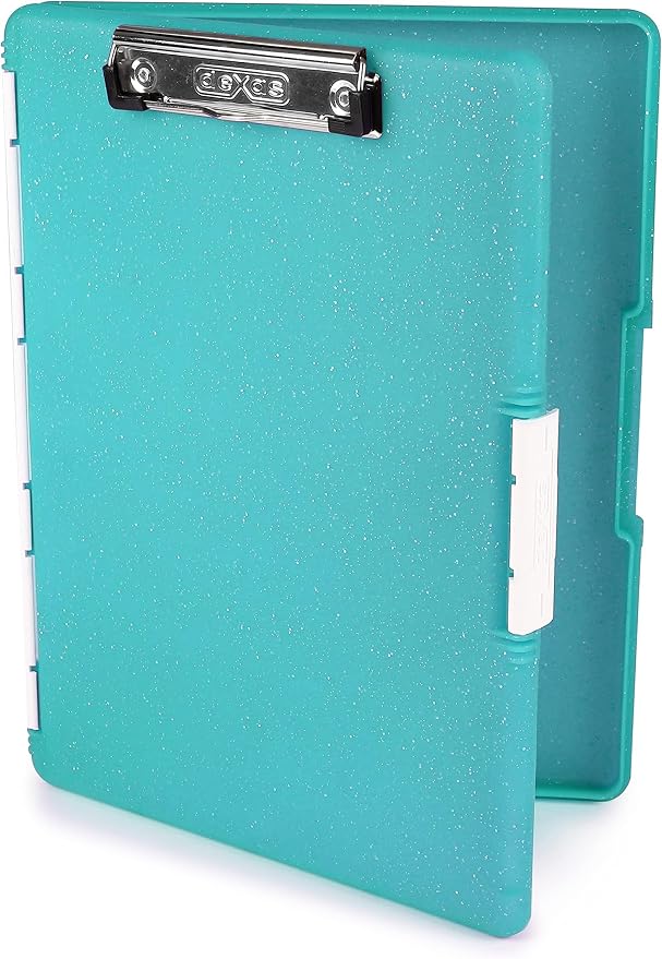 Dexas Slimcase 2 Plastic Clipboard with Storage & Side Opening, Teal Glitter, Office Supplies Clipboards, Carry and Store, A4 Holder, Style & Functionality Nursing Clipboard (Pack of 6)