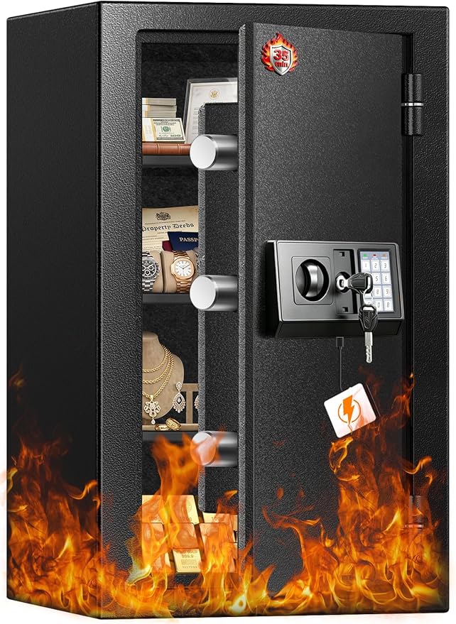 [𝟐𝟎𝟐𝟔] 𝟑𝟓𝐌𝐢𝐧 𝟏𝟕𝟎𝟎°𝐅 Fire Proof Safe for Home Documents, 4.5 Cuft Fireproof Safe for Home, Home Safes With Removable Shelf, 𝟒𝟒𝐋𝐛𝐬 Heavy Duty Safes with Anti-theft for Home, Office