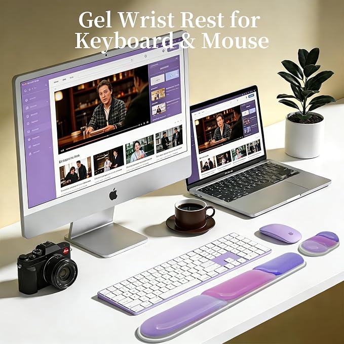 2 Pcs Gel Wrist Rest for Keyboard,Ergonomic Mouse Pad for Typing | Silicone Mouse Wrist Set,Mouse Pad with Wrist Rest,Gel Keyboard Mouse Pad,Non Slip,for Pain Relief Computer Typing