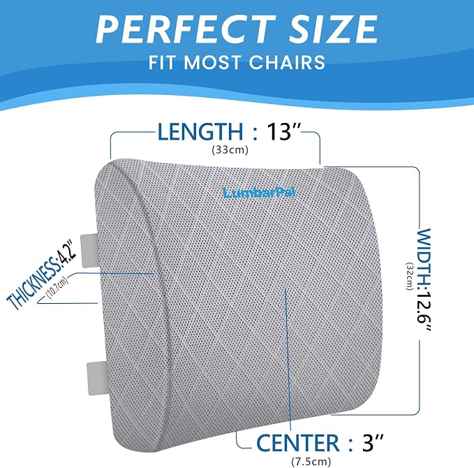 Lumbar Support Pillow for Office Chair, Back Support, Memory Foam | Improve Sitting Posture & Back Pain Relief. Lumbar Pillow Fits Office, Gaming & Car Chairs with Adjustable Dual Straps