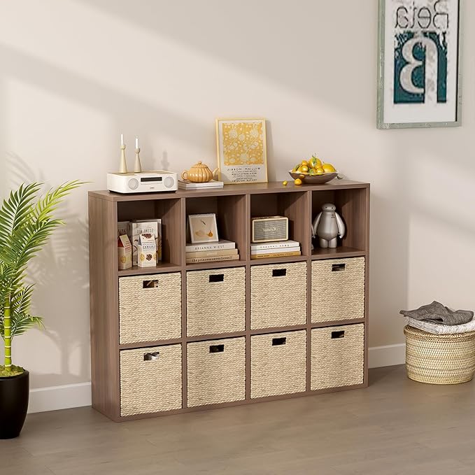 OSCHF 12-Cube Storage Shelf Bookcase - Wooden 3-Tier Floor Standing Open Bookshelf for Home and Office, Cuby Orgainzer, Walnut