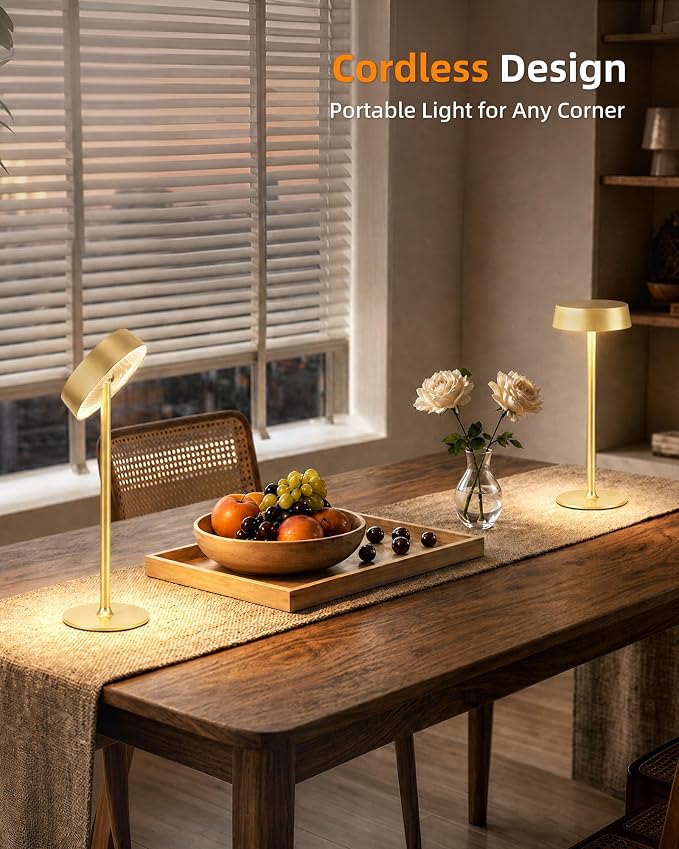 EZVALO Cordless Lamp, Rechargeable Table Lamp, Battery Operated | Portable Outdoor Waterproof, 3 Color Temps RGB, Dimmable Touch Control, LED Memory Function, Restaurant Dining Patio Gold2Pcs