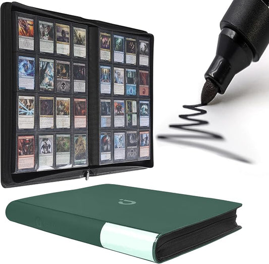 D DACCKIT Card Binder 16 Pocket - Fits 1024 Cards，4X4 Ringless Card Album with Sleeves for Trading Cards & Sports Cards（Model A，Blackish Green）