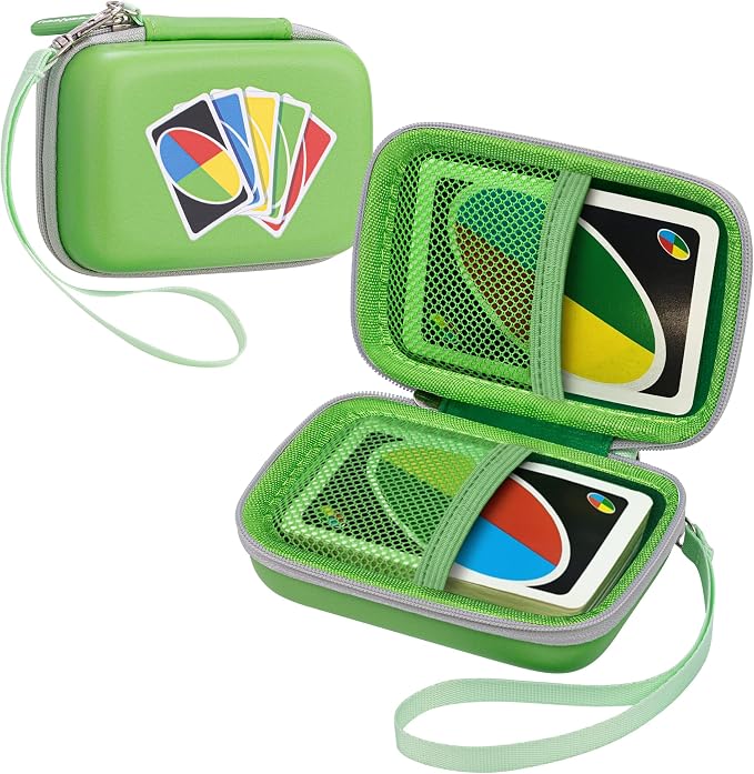 Leayjeen Cards Case Compatible with Skip BO/UNO/Pokemon/Phase 10 Card Game,Fits Up to 108 Cards,Carrying Storage Bag for Travel-Green(Case Only)