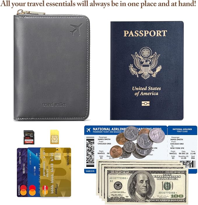 Passport Holder for Travel Women and Men RFID Passport Holder with Zipper Passport Case Passport cover Passport Wallet Travel Essentials and Accessories
