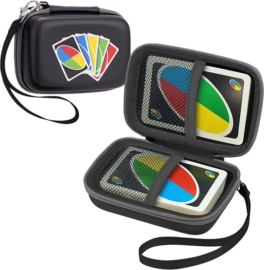Leayjeen Cards Case Compatible with Skip BO/UNO/Pokemon/Phase 10 Card Game,Fits Up to 108 Cards,Carrying Storage Bag for Travel-Black(Case Only)