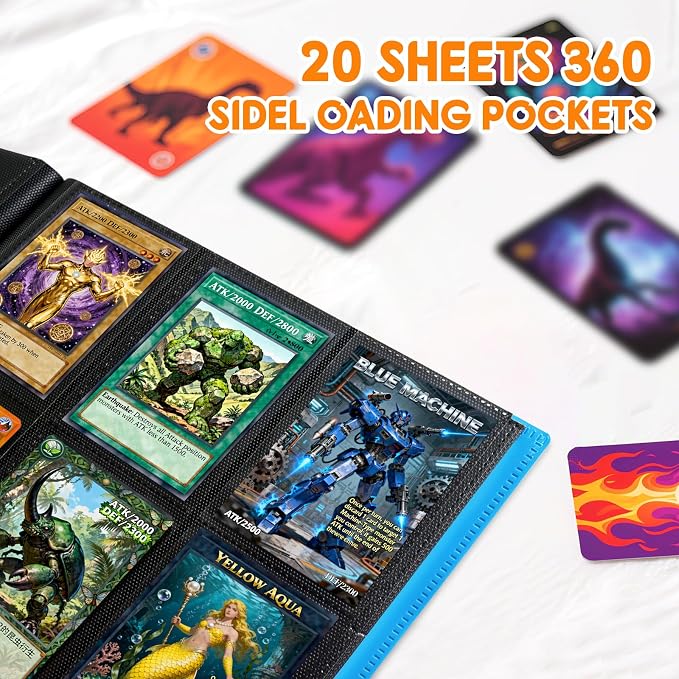 Trading Card Binder 9 Pocket, 360 Card Waterproof Folder with Side Loading Sleeves, Sturdy Card Collection Album for MTG, TCG, Game Cards & Sports Cards (1, Blue)
