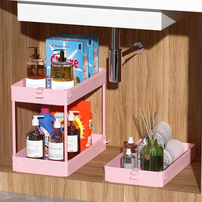 SPACEKEEPER 3 Tier Rolling Cart, Bathroom Cart Organizer with Wheels, Pink | Mobile Storage Cart for Laundry Room Organization,Kitchen,Office,Bathroom, Utility Cart for Snack,Craft,Art,Makeup,Nail,Toys