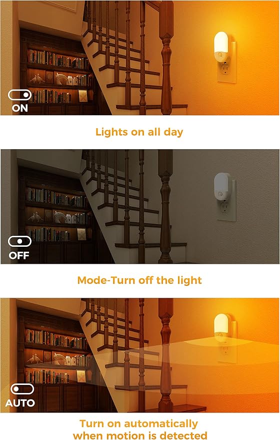L LOHAS LED Amber Night Light, 4 Pack, Night Lights Plug into Wall Motion Sensor, LED Motion Activated Night Lights, 30/60LM, Automatic Low Blue Night Light for Kids Adults Bathroom Hallway Bedroom