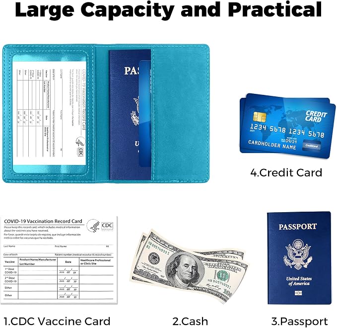 Passport Holder for Travel Men Women - Passport Cover, Passport Wallet Case Travel Essentials Travel Must Haves Accessories Blocking Leather Card Slot Protector for Stocking Stuffers Gifts,Blue&Purple