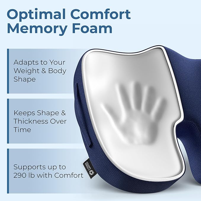 5 STARS UNITED Seat Cushion for Tailbone Pain Relief – Memory Foam Cushion for Coccyx, Hip, Sciatica & Post-Surgery Recovery – Wheelchair, Car, Desk, Gaming & Office Chairs, Blue, X-Large