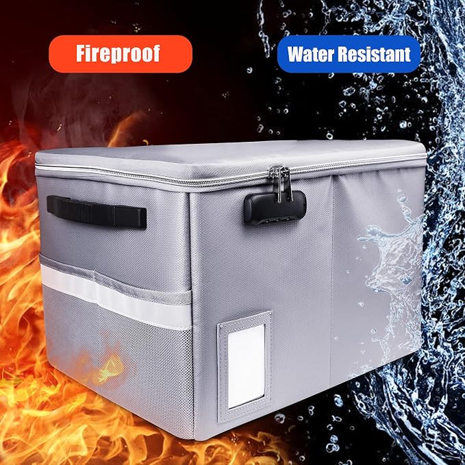 Fireproof Document Box, Fireproof Organizer Safe Box with Lock, Portable Office Storage Cabinet for Hanging Letter/Legal Size Folder/Certificate