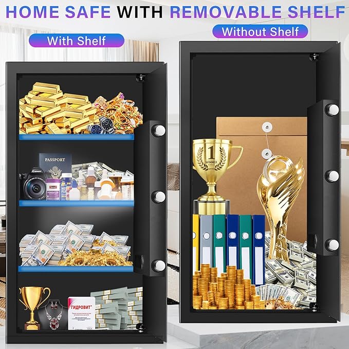 [27.56''] Tall Safe Box, Home Safe with Fireproof Waterproof Bag, 6.2 Cuft Anti-Theft Digital Security Lock Box with Smart Alert System, Removable Shelf, Mute Function, Document Safes for Jewelry