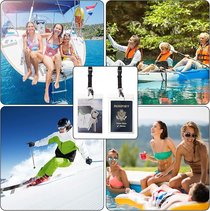 Waterproof Passport Holder Pouch Ticket Holder Travel Wallet with Resealable Pockets Adjustable Lanyard for Men Women