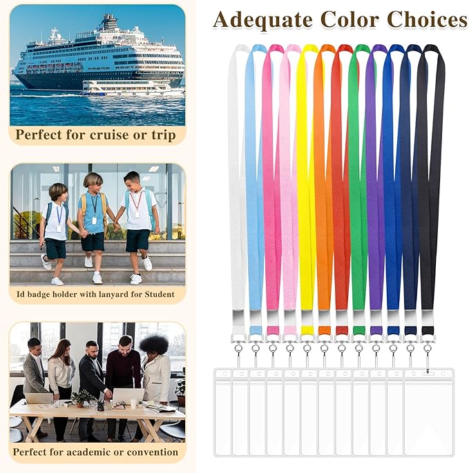 96 Pack Lanyards for ID Badges Cruise Lanyard for Ship Cards with Waterproof ID Badge Holder Cruise Essentials 2026 (12 Colors)