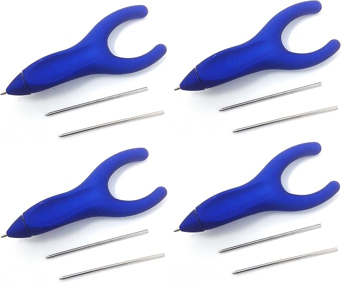 PenAgain Ergosof Blue Pen, Set of 4 Pens | Black Ink, 2 extra black ink refills included per pen