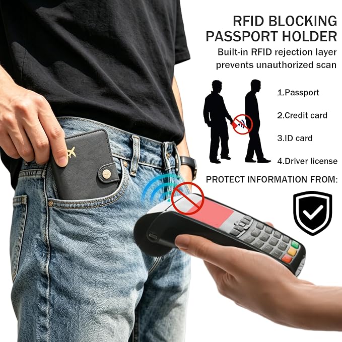 Passport Holder RFID Blocking Travel Wallet, Dark Grey | Passport Cover with Multiple Card Slots, Water-Resistant & Easy-Carry, Must-Have Travel Accessory for Men & Women.