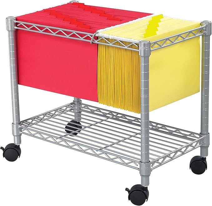 Safco 5201GR Wire Mobile Letter or Legal File Cart - Gray, Collapsible Space Saving for Compact Storage. 4 Locking Wheels