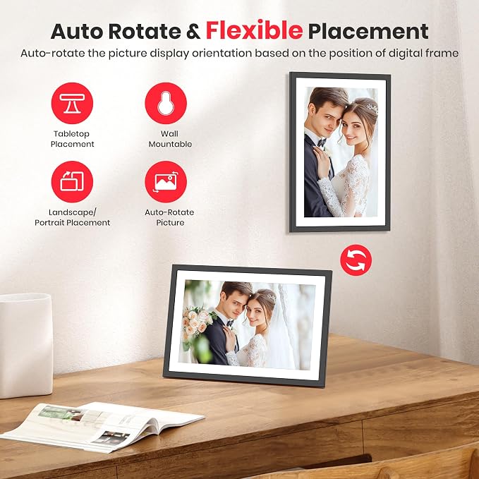 2K 64GB Frameo 10.1 Inch Digital Picture Frame, Smart WiFi Electronic Photo Frames with 1920x1200 FHD IPS Touch Screen Slideshow Tabletop&Wall Mounted, Share Photos/Videos Instantly from Anywhere