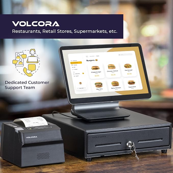Volcora 13" Electronic Cash Register Drawer for Point of Sale (POS) System with 4 Bill 5 Coin Cash Tray, Removable Coin Compartment, 12-24V, RJ11/RJ12 Key-Lock, Black - for Small Businesses