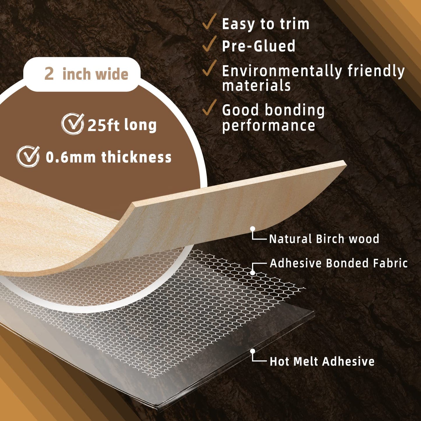 GSCIT Club Birch Edge Banding, 2 inch x 25ft roll of Veneer Edge Banding Preglued Flexible, Real Wood Tape Banding