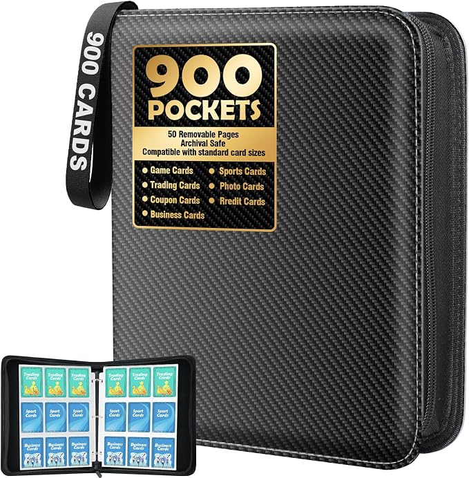 Card Binder 9 Pocket, 900 Pockets Card Holder Compatible with Game Cards Gift for Girls and Boys, Trading Card Binder Album Case Book Storage For Photocards, Large,Black