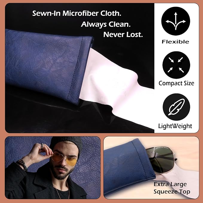 Soft Sunglasses case | Large Glasses Case Holder - Eyeglass Pouch Squeeze Top | Glasses pouch Lightweight Extra Layers