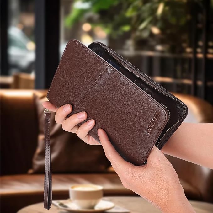 Polare Napa Leather Passport Holder Cover Case for Men and Women RFID Blocking Family Travel Wallet Holds 6 Passports (Coffee with AirTag Slot)