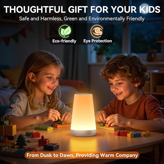 Auxmir Rechargeable LED Night Light, Touch & Remote Control Bedside Lamp with 13 Colors, 5 Brightness Levels, Portable Table Lamp for Kids Baby Nursery, Bedroom, Bathroom, Camping, Silver