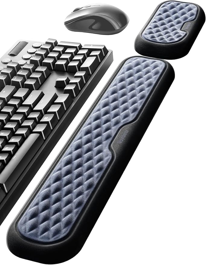 Vaydeer Wrist Rest for Keyboard and Mouse, Computer Ergonomic Wrist Support Pad, Soft Memory Foam Arm Cushion for Desk, Palm Hand Office Laptop Typing-Dark Blue and Black