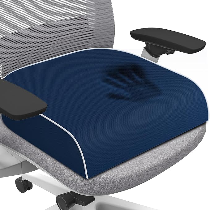 SweetSlubr Seat Cushion for Tailbone Pain Relief, Office Chair Cushion, Memory Foam Large Chair Pad with Non-Slip Cover for Soft Support at Office Chair, Car Seat, Airplane Dark Blue/Large