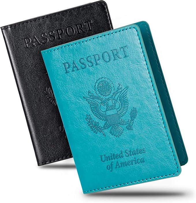 2 Pcs Passport Holders，Ultra Slim Passport Wallet for Travel Essentials | PU Leather Passport Cover for Women and Men (Black & Green)