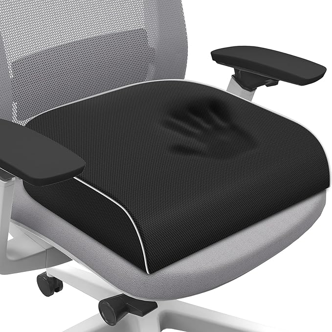 SweetSlubr Seat Cushion for Tailbone Pain Relief, Office Chair Cushion, Chair Pad, Memory Foam Large Cushion with Non-Slip Cover for Soft Support at Office Chair, Car Seat, Airplane, Black/Large