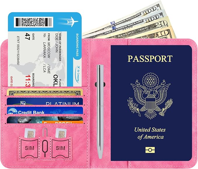 Airtag Passport Holder for Travel Essentials, RFID Passport Cover | Rfid Blocking Wallet, Synthetic Leather Case, Vacation Travel Accessories, For Women Men