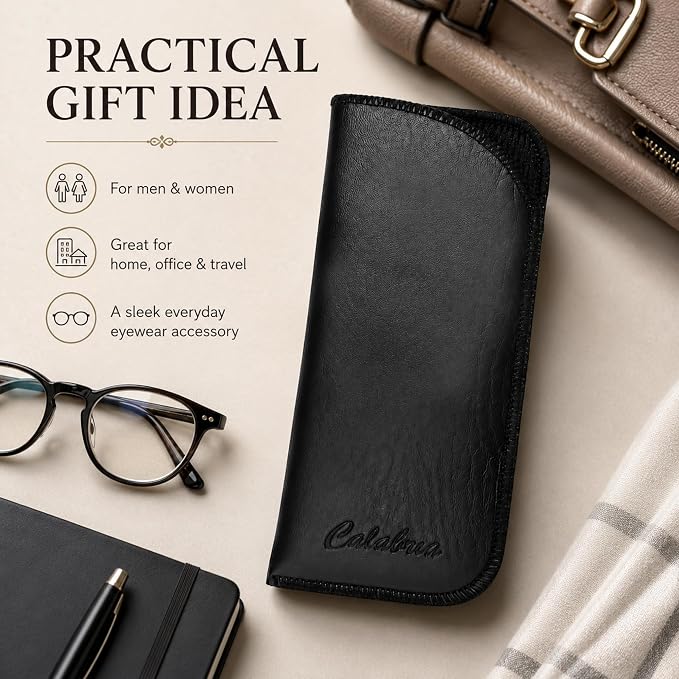 Calabria Half Slip Soft Grain Eyeglass Case 3 PACK BLACK Syn.Leather &Felt Lined