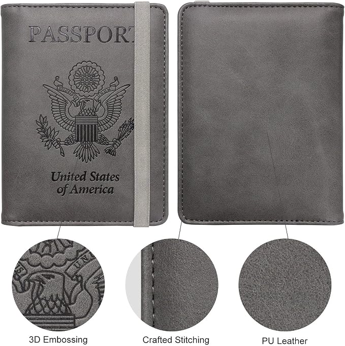 WALNEW Passport Holder for Travel, RFID Passport Wallet, Travel Essentials | PU Leather Passport Cover Case with Pen Holder, Travel Must Haves Accessories, Passport Book Holder for Women Men