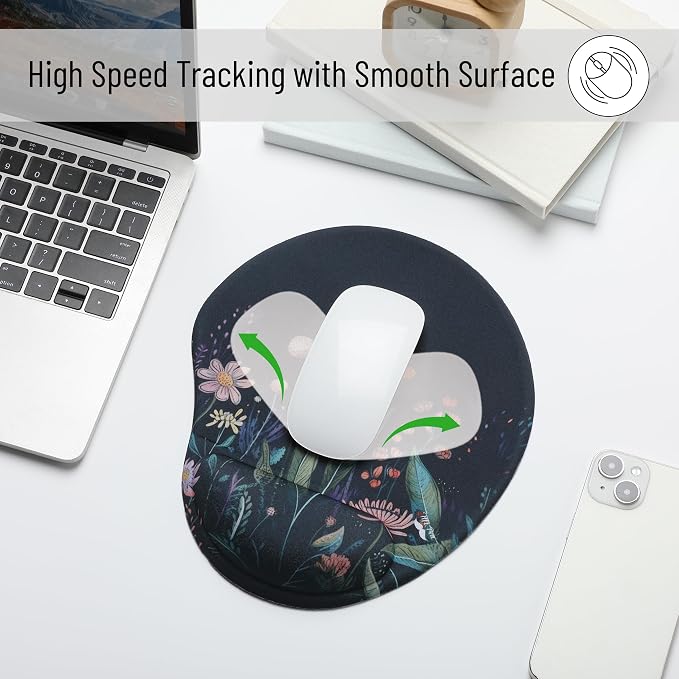 Mr. Pen- Ergonomic Mouse Pad with Wrist Rest, Midnight Bloom Design | Breathable Fabric with Memory Foam Cushion, Non-Slip Rubber Base, Gel Mouse Pad with Wrist Support