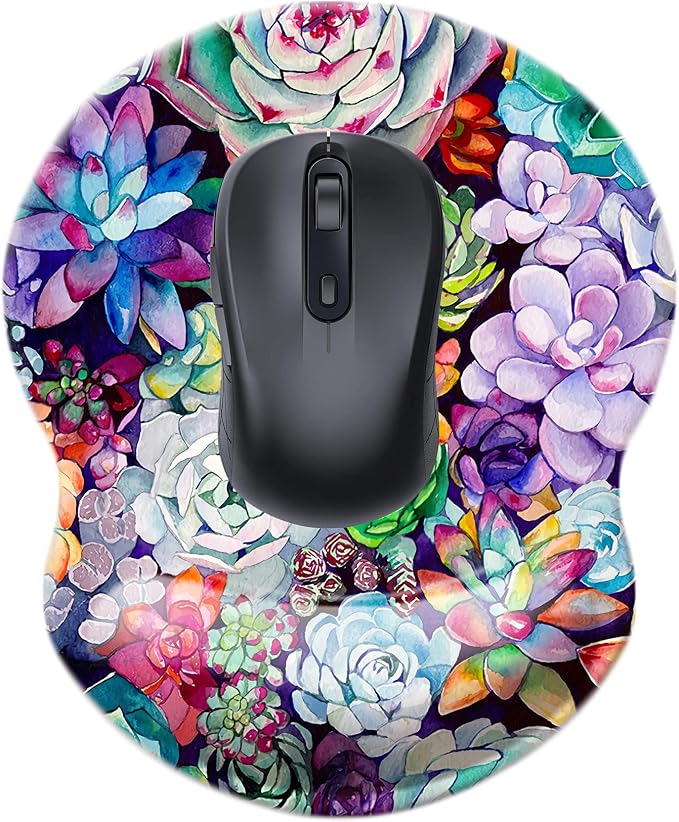 Mouse Pad with Wrist Support, Non Slip Mousepad Wrist Rest for Office, Computer, Laptop & Mac-Comfortable & Lightweight Ergonomic Support Mouse Mat(Succulents -Wrist)