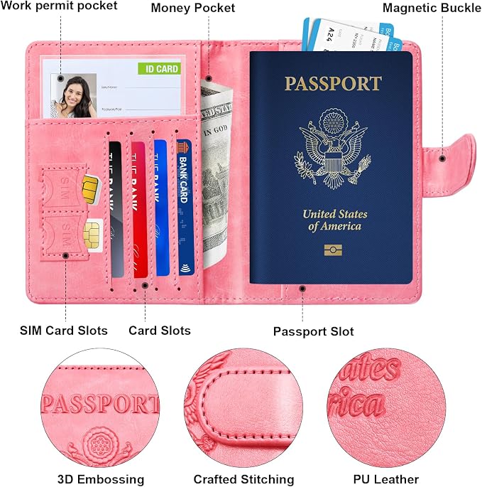 Herain Passport Holder for Travel Essentials, 2 Pcs Passport Cover Wallet Case Travel Gifts Women Men Family, RFID Passports Book Card Holders Travels Cruise Accessories Must Haves