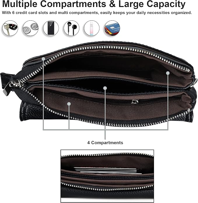 befen Genuine Leather Small Crossbody Bags for Women Cell Phone Travel Bag | Soft Real Leather, Adjustable Shoulder Strap, Card Slots, Compact Size, Daily Travel Shopping Outing Use, Phone Purse