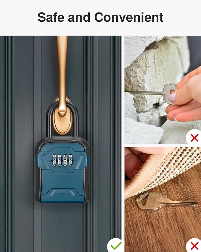 Puroma Lock Box, Key Lock Box Wall Mount & Portable Combination Lockbox with Resettable Code, Security Lockbox for Outside House Keys, Apartment Realtors Spare Keys Storage (1 Pack, Peacock Blue)