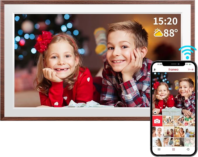 FRAMEO 15.6 Inch 32GB WiFi Large Digital Photo Frame 1920 * 1080 IPS FHD Touch Screen Smart Digital Picture Frame, Wall Mountable, Auto-Rotate,Share Instantly, Birthday Gifts for Women, Mom