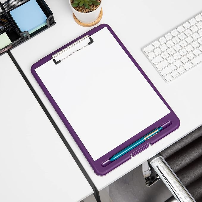 Mind Reader Clipboard with Storage, Teacher, Nursing Clipboard, Plastic, 9.25"L x 13.25"W x 1"H, Set of 6, Assorted Colors