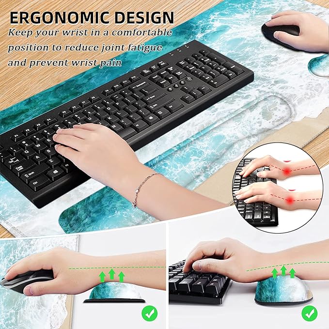 LATEEFAH Desk Mat, Mouse Pad with Wrist Rest, 4-in-1 Large Mouse Pads for Desk, Ergonomic Mouse Pad and Keyboard Wrist Rest Gaming Keyboard Mat for Office, Home