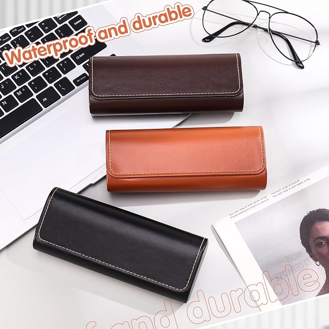 4Pack Glasses Case, Eyeglasses Case Hard Shell, Lightweight Portable Case for Sunglasses Eye Glasses Case with Cleaning Cloth Unisex Black,Blue,Brown,Maroon